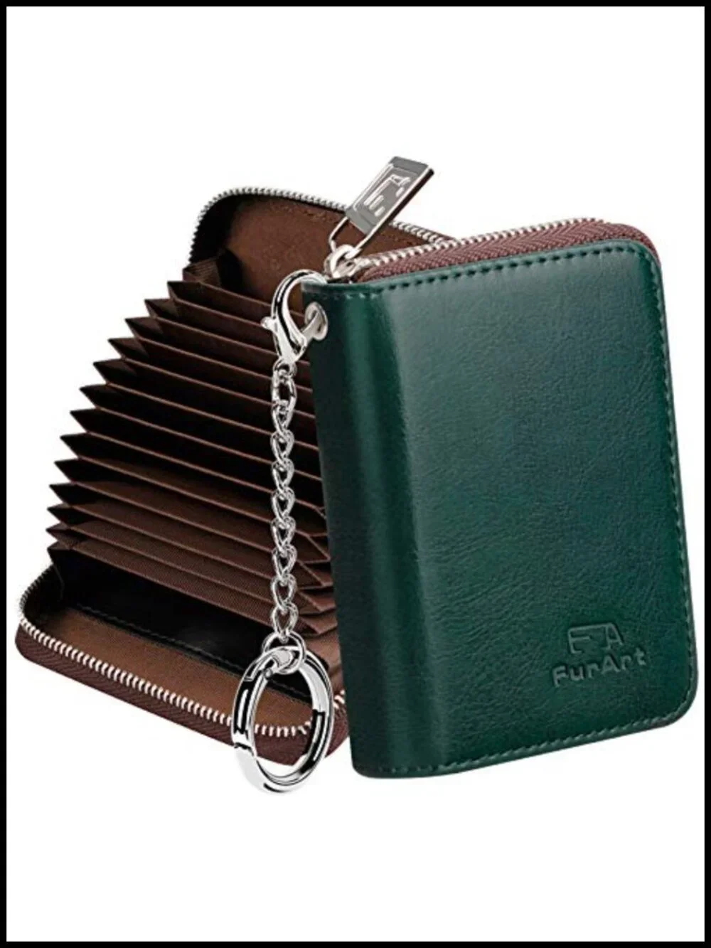 RFID Blocking Zipper Wallet with 16 Card Slots and Key Chain